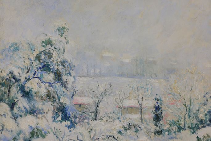 Georges Manzana Pissarro - Vue de la Fenêtre de l&#39;Artiste, Menton Carei sous la Neige | MasterArt